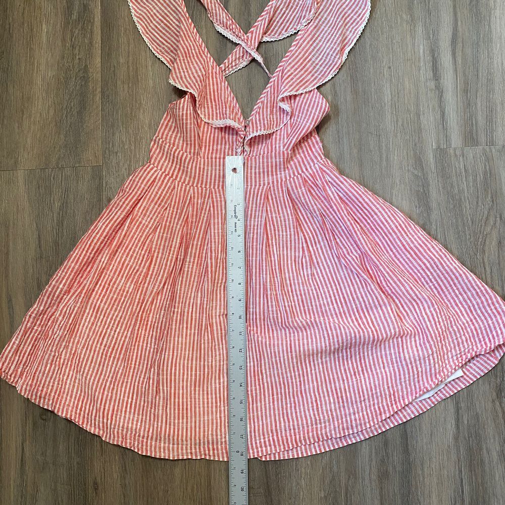 Free People Heartlines Mini Dress‎ Pink Striped Ruffle Backless Cross NWOT XS - Picture 6 of 8